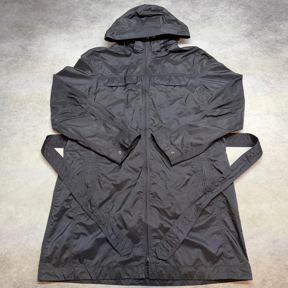 LL Bean‎ Hooded Belted Rain Jacket Womens XL Black Full Zip Parka Trench Coat